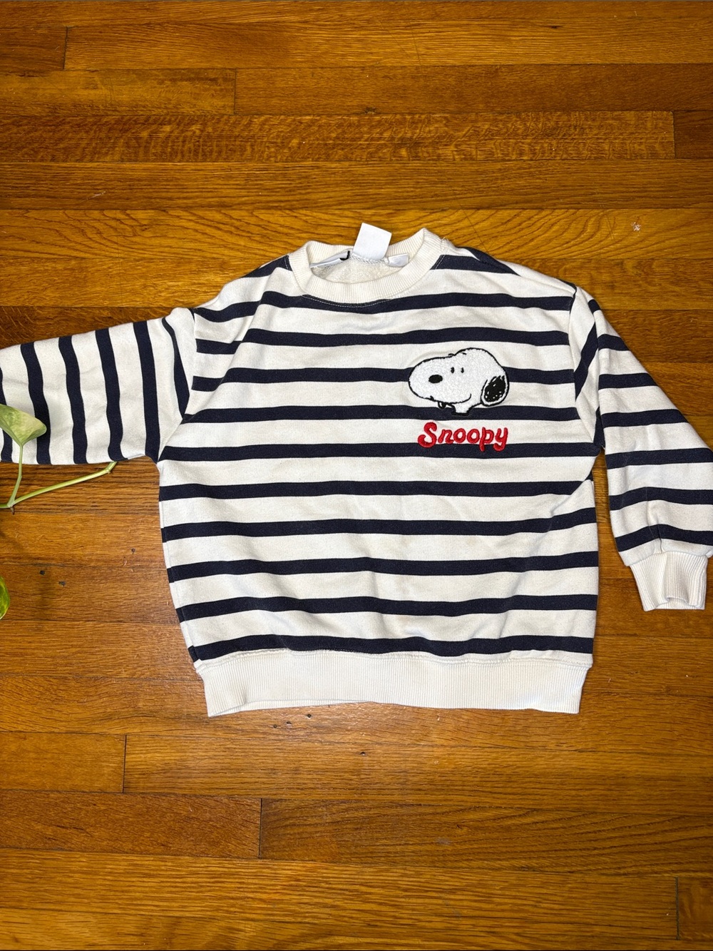 Zara White & Navy Striped Snoopy Pullover Sweater